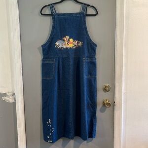 Vintage Disney Store Winnie The Pooh Denim Coverall Open Back 2 Strap HTF Size M